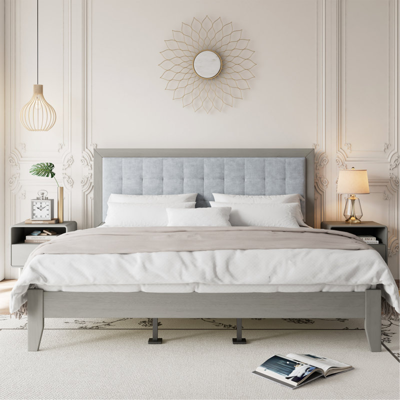 Solid Wood Platform Upholstered Headboard Bed