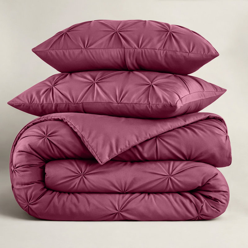 Luxury Brushed Microfiber Pintuck Duvet Cover Set - Soft, Wrinkle-Resistant, All-Season Bedding, Burgundy