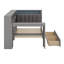 Lit plateforme en bois avec tablettes de rangement, tiroirs, station de charge, DEL, bureau et tête de lit tapissier-116236603-116236604