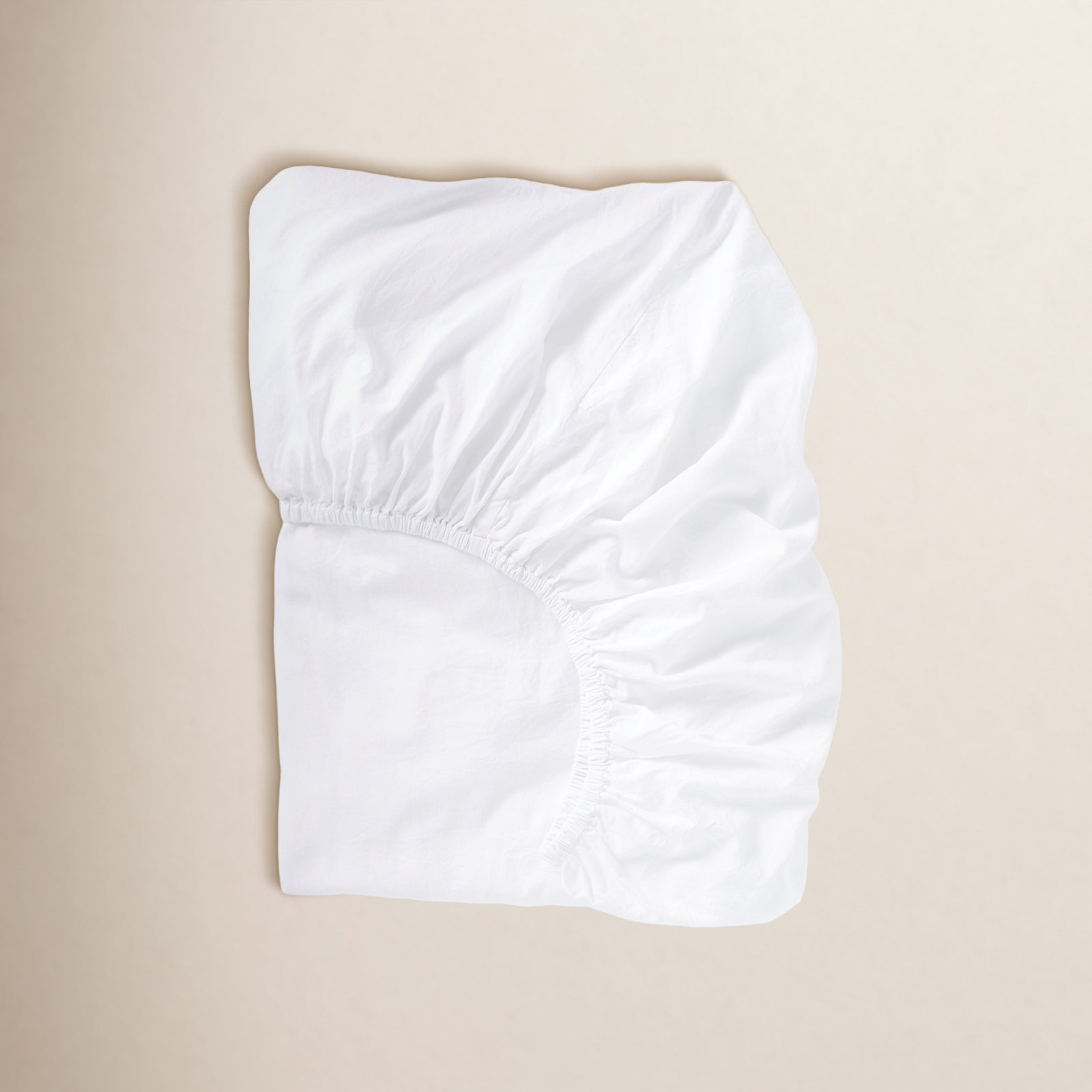 Crinkled 100% Cotton Percale Fitted Sheet, Queen Fitted Sheet, Alpine White