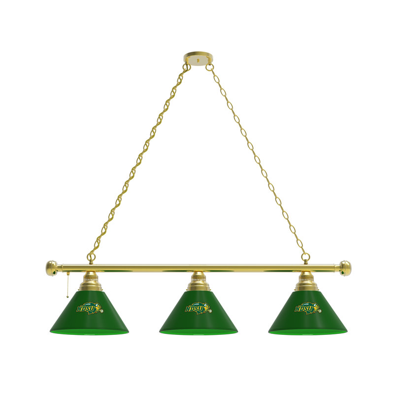 Luminaire suspendu linéaire à 3 lumières pour table de billard NCAA, Laiton, Bison de North Dakota State - vert