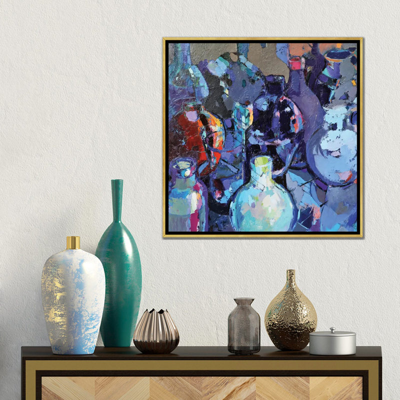 Bleu marine - reproduction d'art murale - toile encadrée, Toile à cadre flottant sans passe-partout, H 18 po x l 18 po, Doré