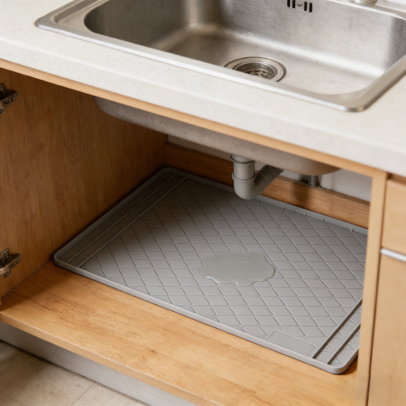 Under Sink Mat, Flexible Silicone Cabinet Protector for Kitchen Counter & Bathroom