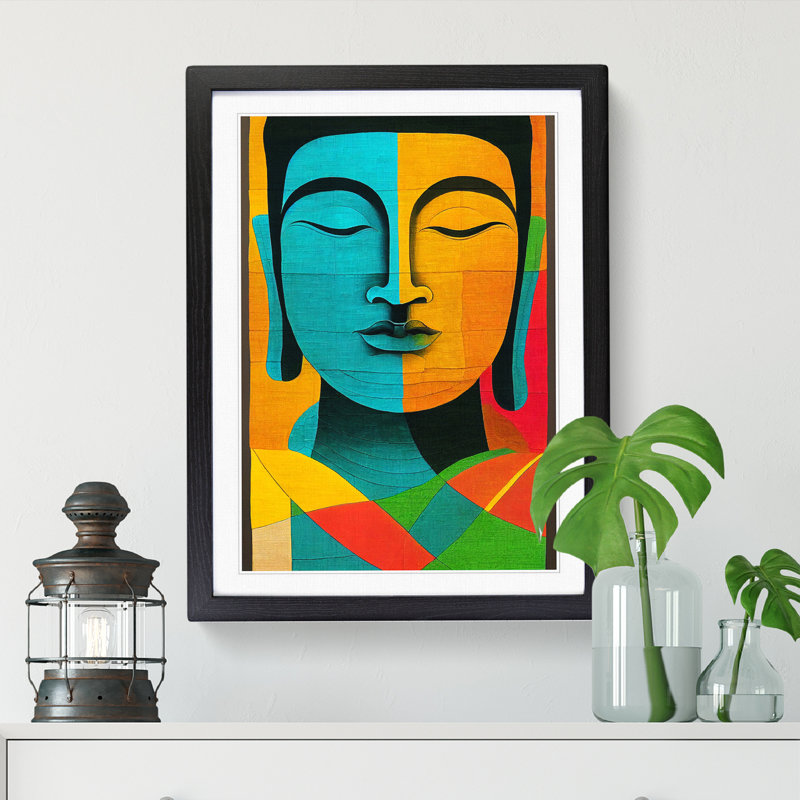 Buddha Patchwork - Single Picture Frame Print, 64cm H x 46cm W, Walnut Framed