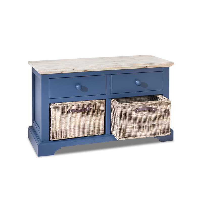 Doria Solid Wood Storage Bench, Navy Blue