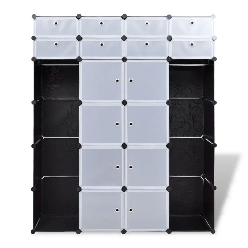 Modular Cabinet with Compartment Storage Cabinet Clothes Organizer, Black/White