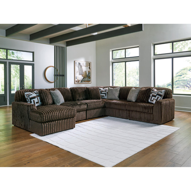 Canapé modulaire avec méridienne 6 pièces Irie, Polyester brun, 40" H x 151" W x 122" D, Orienté à droite
