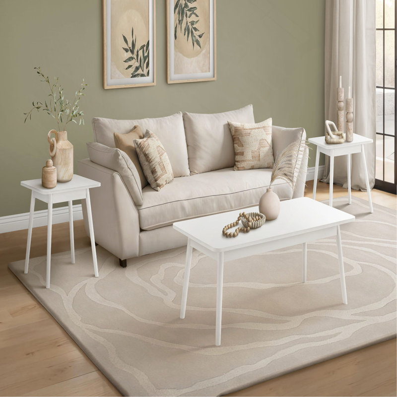 Ensemble de table, ensemble de 3 pièces, café, bout, côté, décor, salon, milieu du siècle, moderne, White