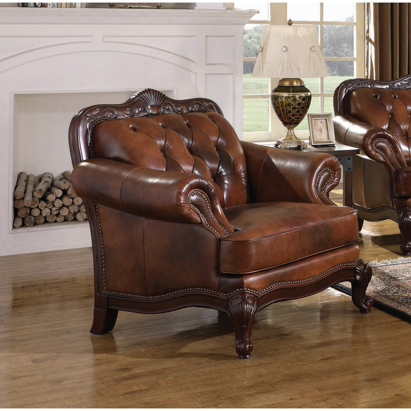 Fauteuil club en cuir véritable capitonné Achille