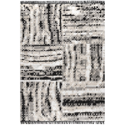 Tapis géométrique abstrait à poils longs pour le salon, la chambre à coucher, la salle à manger et la cuisine de la chambre de bébé, beige / ivoire