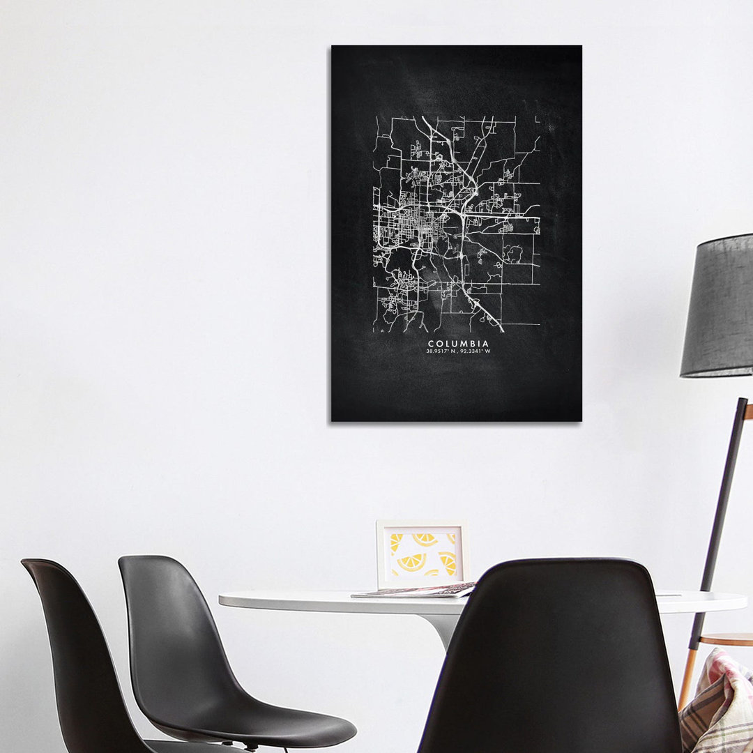 Columbia Stadtplan im Kreidetafel-Stil von WallDecorAddict - Ohne Rahmen Galerie-verpackte Leinwand Giclée auf Leinwand