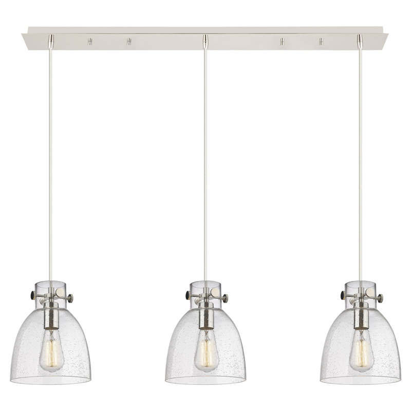 Luminaire suspendu en forme de cloche à 3 lumières Amrith, Bullé, Nickel poli