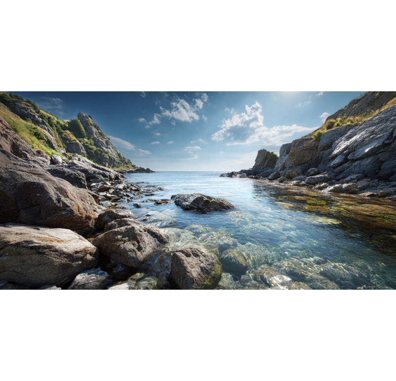 Art mural sur toile Sunlit Rocky Bay, H 20 po x l 40 po x P 1,5 po