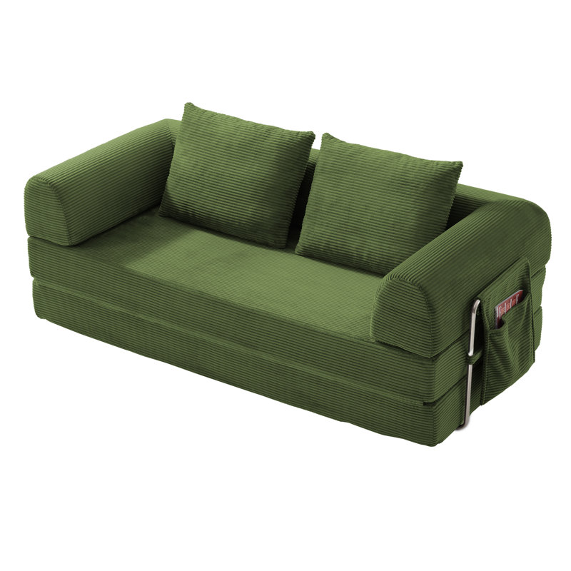  Canapé-lit convertible de 78 po, canapé futon en velours côtelé avec pochette de rangement, canapé-lit escamotable désossé, canapé pliable pour la chambre du salon, économiseur d'espace sans assemblage, vert