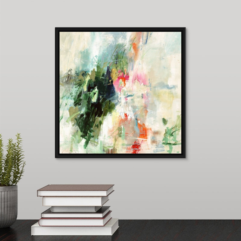 « jealous hearts », peinture sur toile, H 13,7 po x l 13,7 po x P 1,75 po, Cadre flottant noir