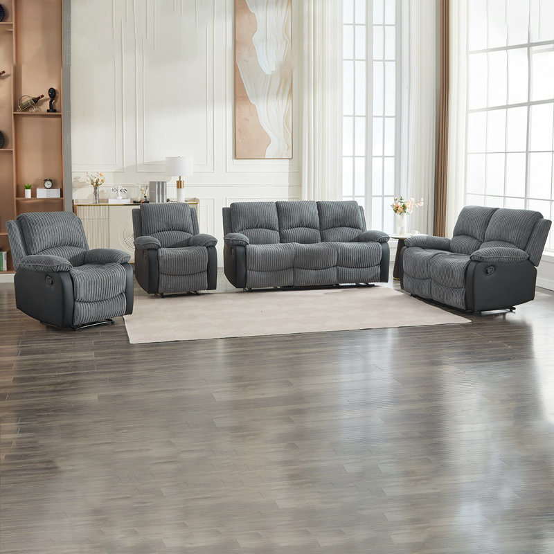 Reclining Living Room Sets Sectional Recliner Plush Corduroy Couches Set Living Room Sets, Manual - Push Button