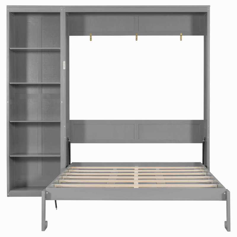 Lit escamotable mural avec tablettes Murphy, Grand lit, Gris