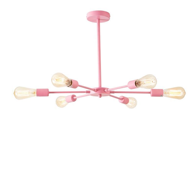 angelo:HOME Lane 6 Light Modern Spoke Chandelier in Multiple Color-ways, Pink