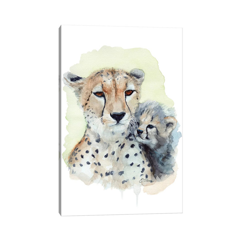 Mother And Baby Cheetahs by Watercolor Luv - Wrapped Canvas Painting, 30.48cm H x 20.32cm W x 1.91cm D