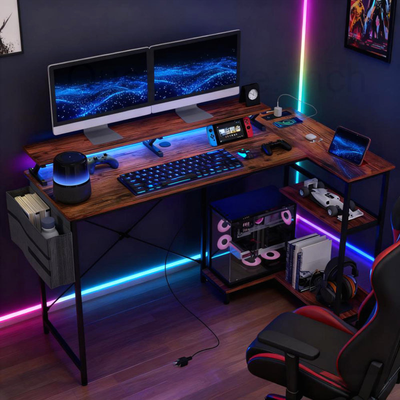Computer Desk with Reversible L Shaped, Rustic Brown