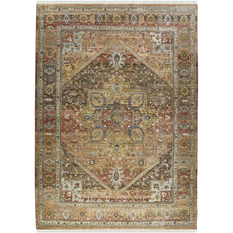 Wool Geometric Area Rug in Orange, Rectangle 8' x 10'