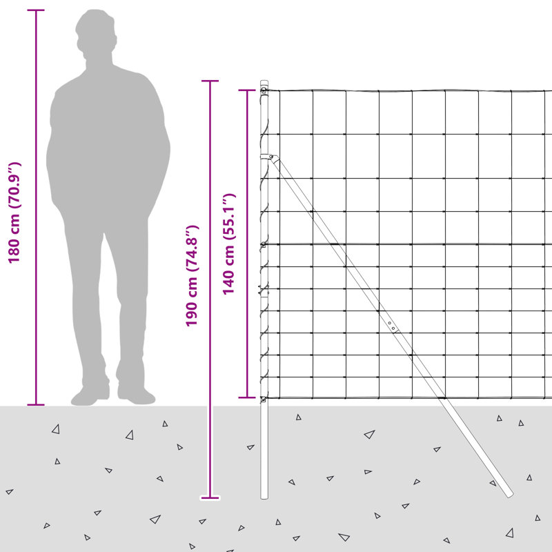 Vidaxl Field Fence Galvanised Steel, 140cm H x 2500cm W