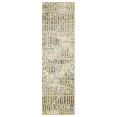 Tapis rayé rayé beige / bleu Rayan