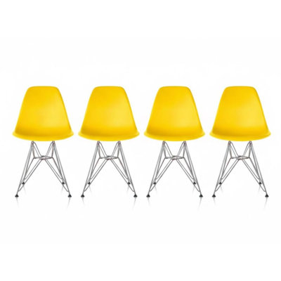  Yann Mid-Century Modern Side Chair Set of 4 – Chrome Wire Base Accent Dining Chairs.