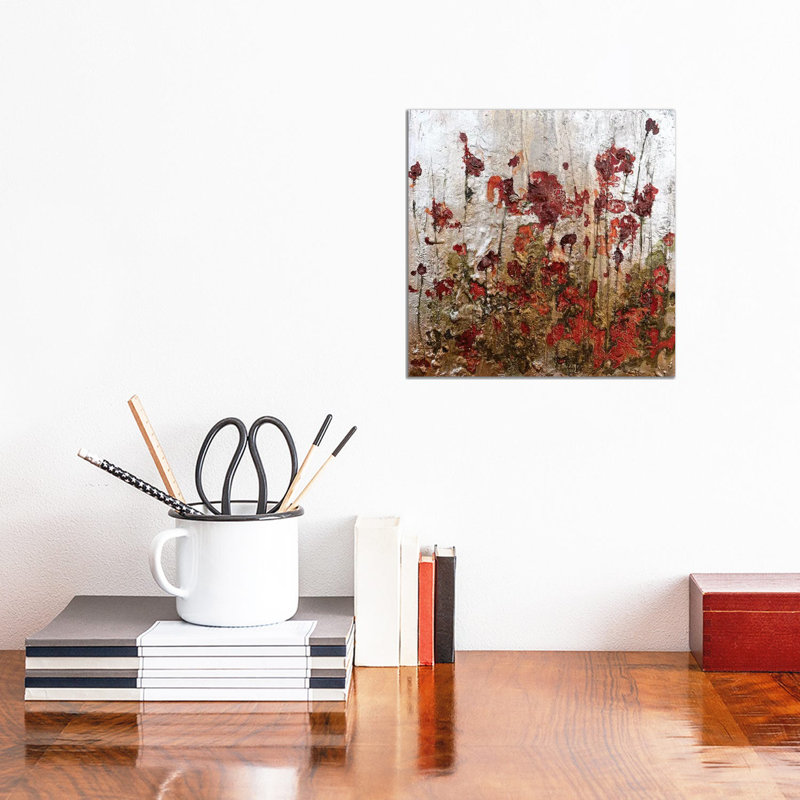 Silver Gold And Poppies by Donatella Marraoni - Wrapped Canvas Print, 30.48 cm H x 30.48 cm W