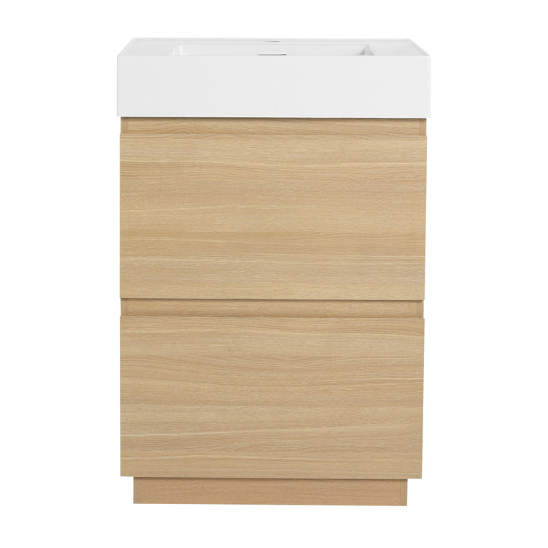 Meuble-lavabo moderne de 24 pouces avec lavabo simple, double tiroir et bois d'ingénierie imperméable pour un rangement efficace et un entretien facile