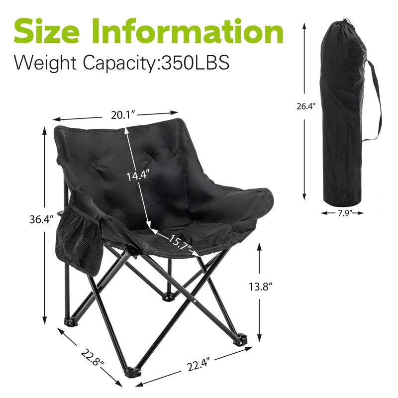 Chaise de camping pliante Sophiana, Noir, noir, noir, noir