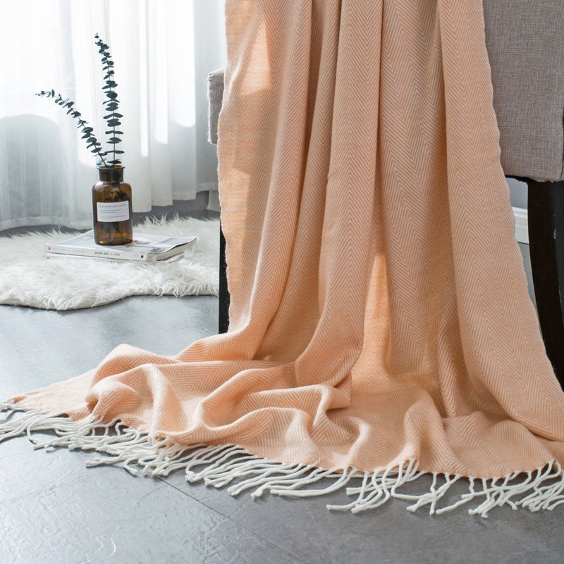 Herringbone Throw Blanket, Peach