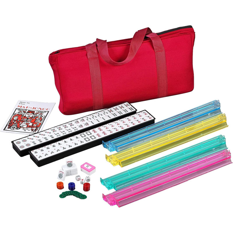 American Mahjong Set 166 tuiles 4 tout-en-un poussoir Combo sac souple rouge
