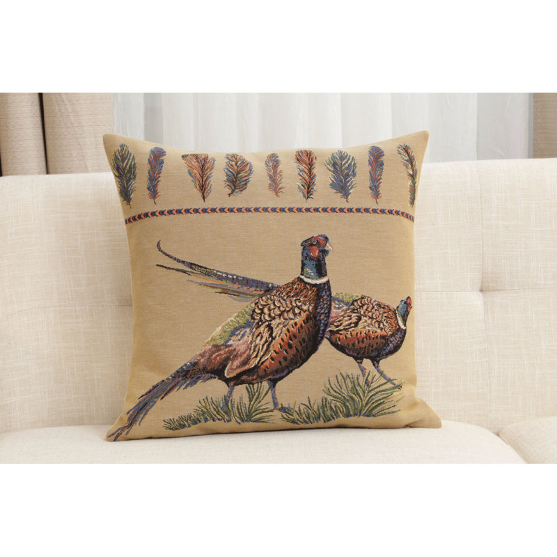 Pheasants Facing Right European Cushion Covers, Beige/Blue/Brown/Green Pheasants 2