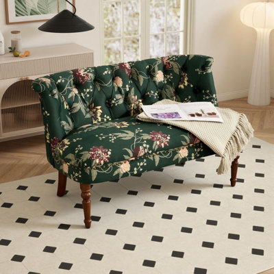 47" Tufted Floral Loveseat Holland Velvet Upholstered Sofa For Living Room, Bedroom