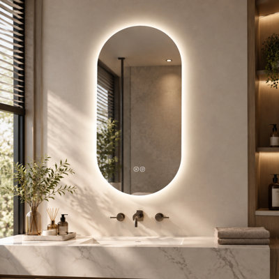 Miroir de salle de bain mural à DEL avec commandes tactiles et fonction antibuée