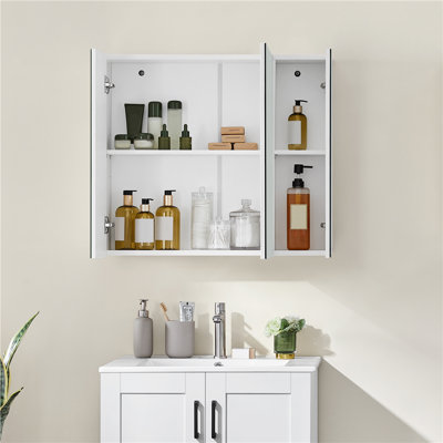Frameless Mirror Cabinet Wall-Mounted Storage Cabinet with Storage and Adjustable Shelf