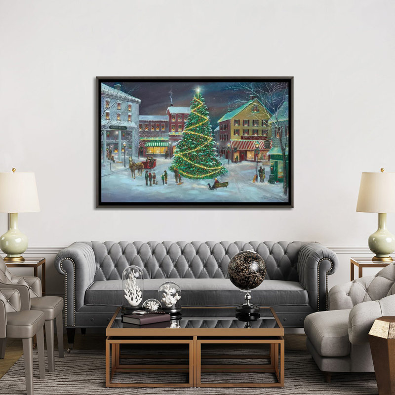 «Village Square» par Ruane Manning - reproduction d'art, H 60 po x l 40po x P 1,5 po, Toile avec cadre gris, Aucun mat