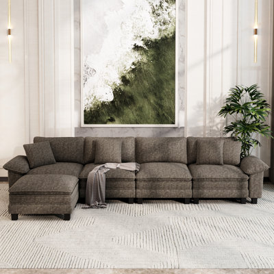 158" Modular Sectional Sofa, Oversized L Shaped Couches With Ottoman, 5-seater Deep Seat Sofa With Throw Pillow