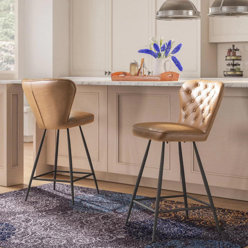 Rickman Upholstered Counter Stool with Metal Frame, Camel, Counter Stool (25.98" Seat Height)