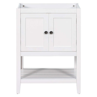 Small Bathroom Vanity Base, Wood Frame Bathroom Storage Cabinet With Doors And Open Shelf, Accent Cabinet
