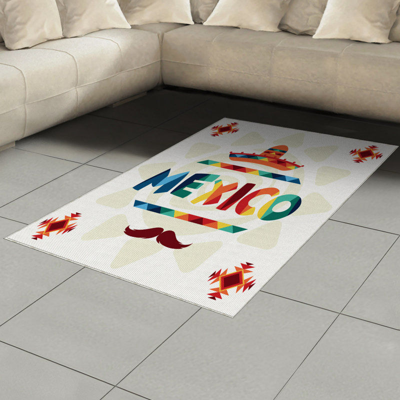 Mexican High Density Long Fiber Poly Threads Decorative Area Rug Carpet, Rectangle 4' x 5'8"
