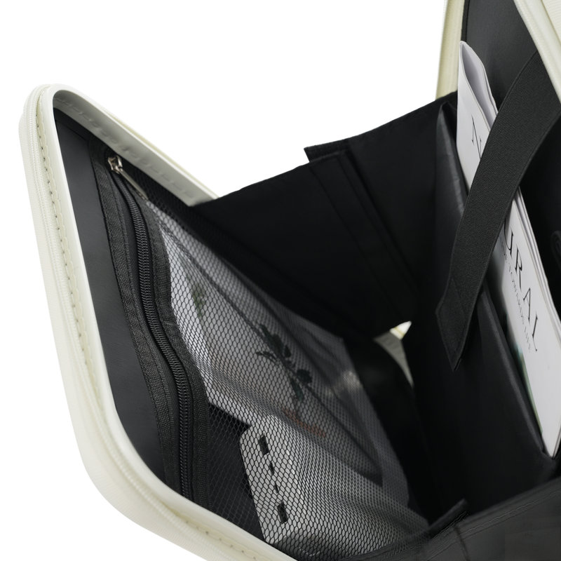 Bagage à main à ouverture frontale de 20 pouces avec sac de voyage extensible, coque rigide en ABS, port USB et porte-gobelet, ivoire et brun