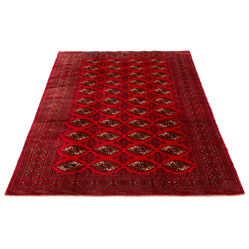 Tapis rouge en laine noué à la main de conception unique 6 pi 4 po x 9 pi 2 po Teimani