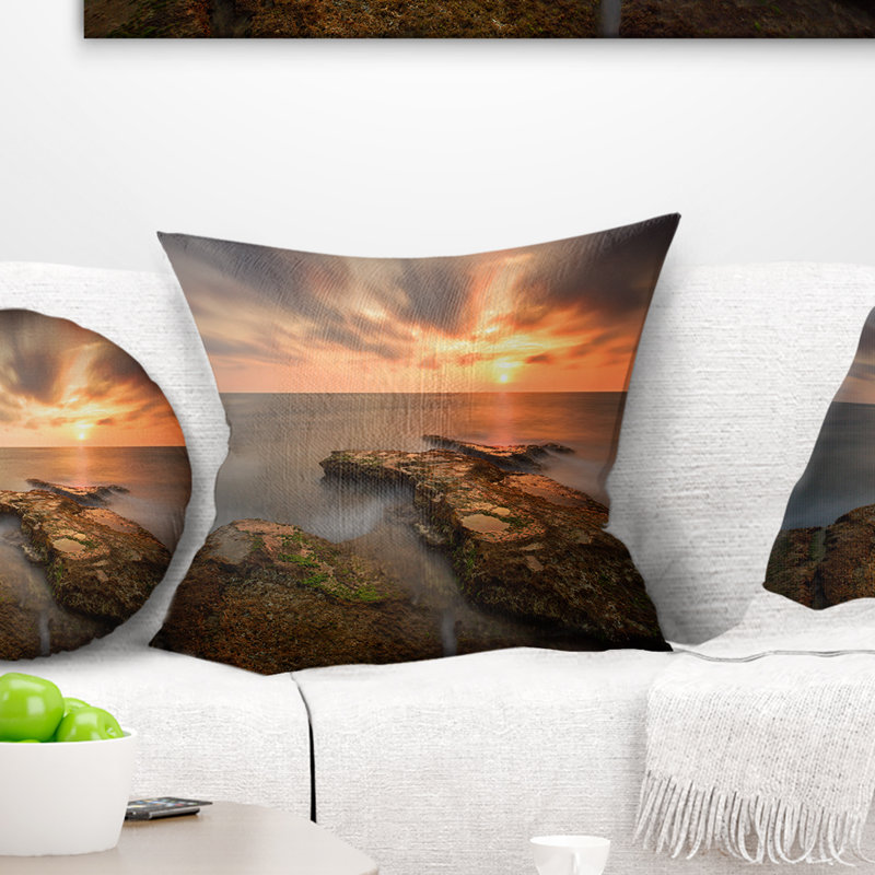 Coucher de soleil sur la côte atlantique, Espagne, photographie de paysage marin, housse de coussin carré et insert