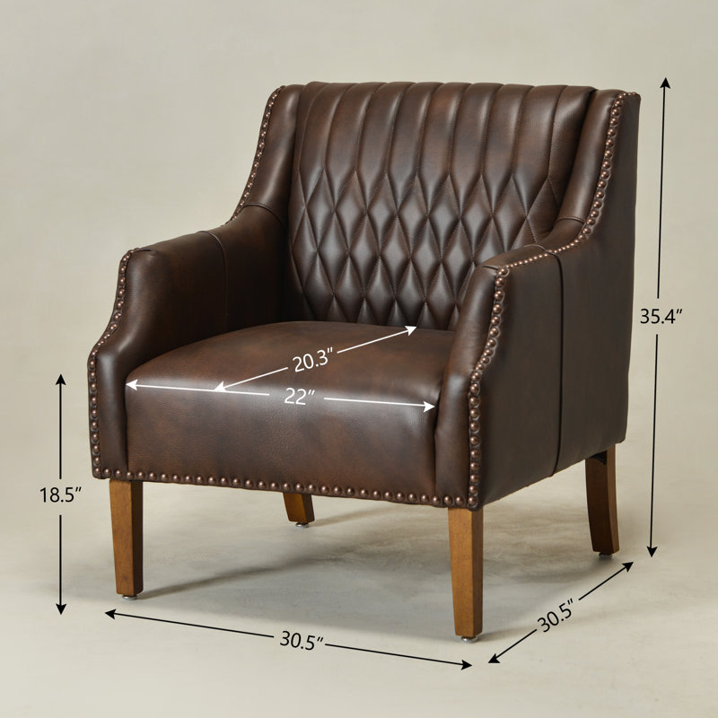 30.5'' W Top-grain Genuine Leather Upholstered Armchair, Brown