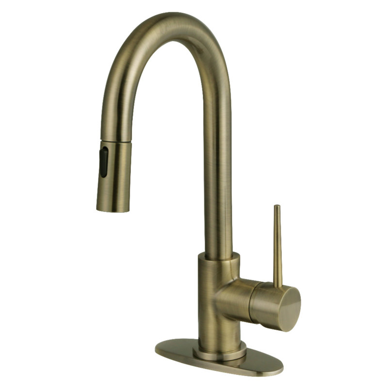 Robinet de bar 1 trou à fixation sur le comptoir avec douchette rétractable Kingston Brass New York, Laiton antique