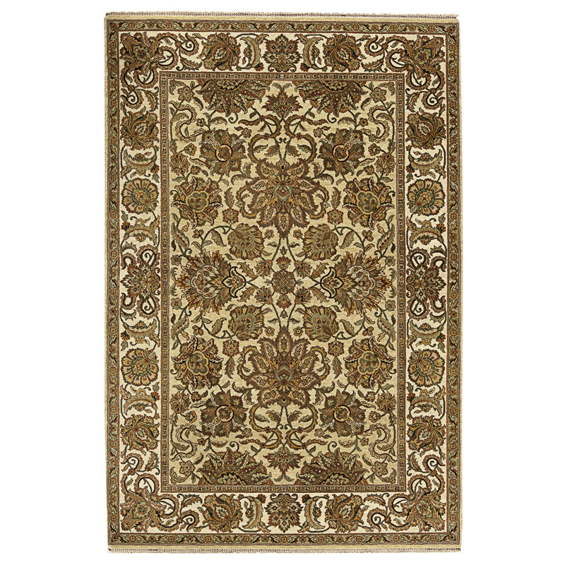 High-Quality Hand-Knotted Gold And Ivory Area Rug