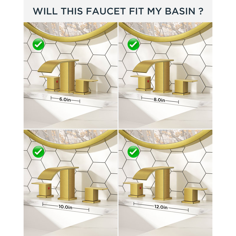 Widespread Bathroom Faucet With Drain Assembly, Brushed Gold