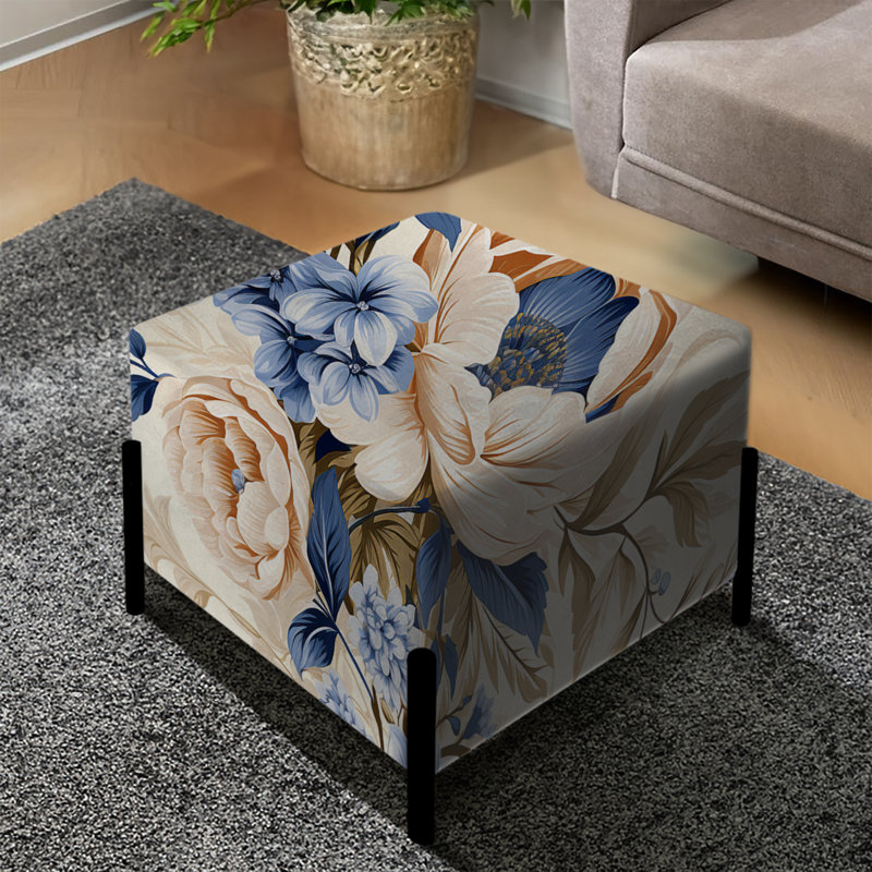 Motif victorien rococo bleu cobalt victorien - repose-pieds carré floral